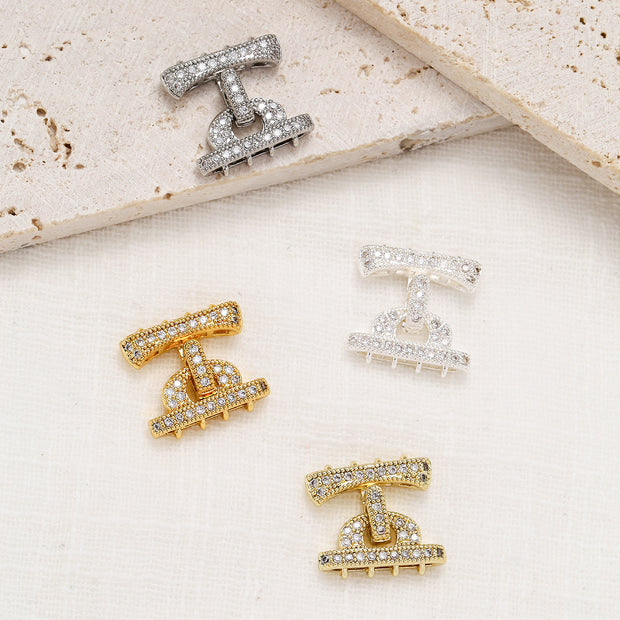 (JF5) Luxury Micro Pave Zirconia Multi-Strand Clasp - 18K Gold Plated Jewelry Connector