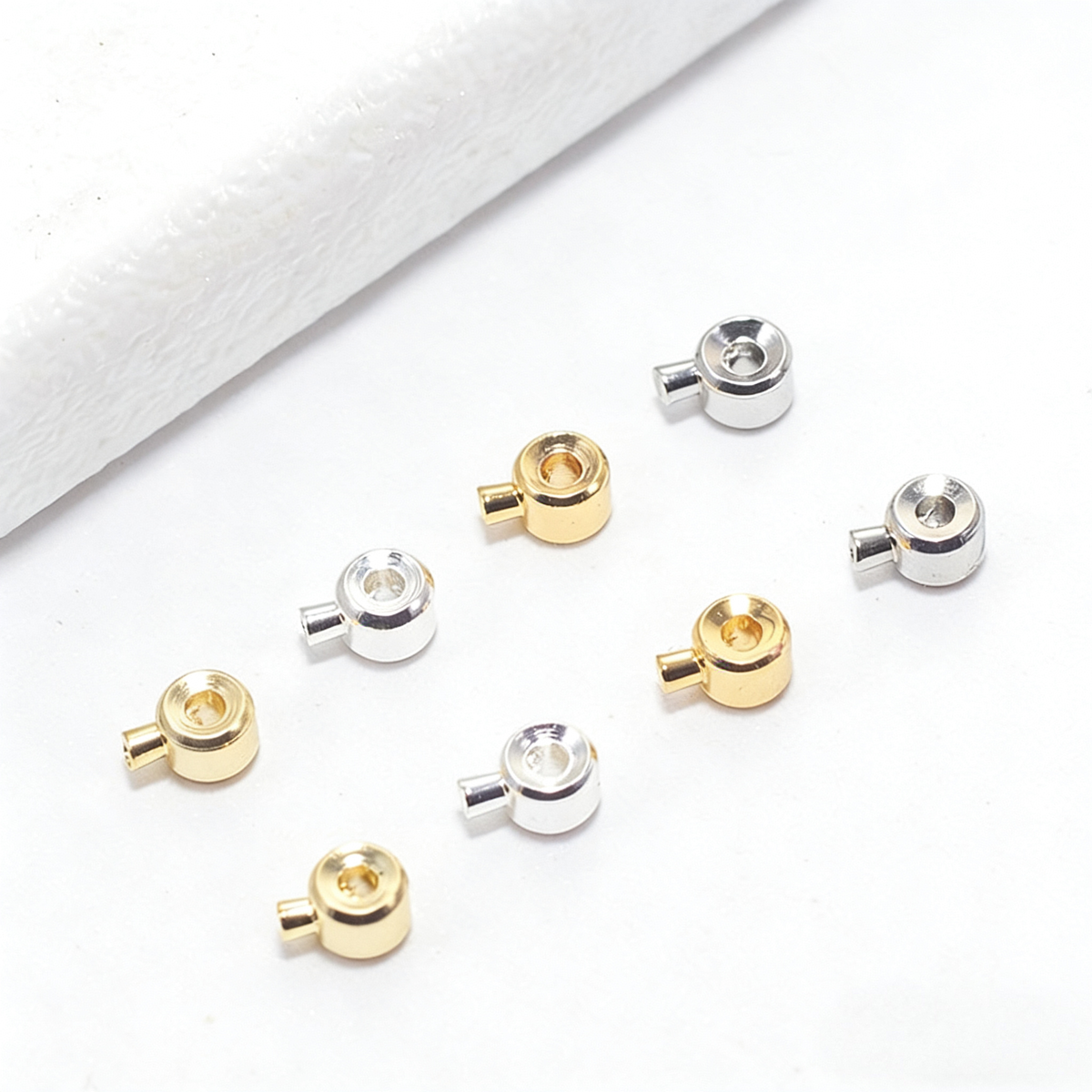 (JF14)18K Real Gold Plated Crimp Beads - Premium Color Retention End Beads for Jewelry Making