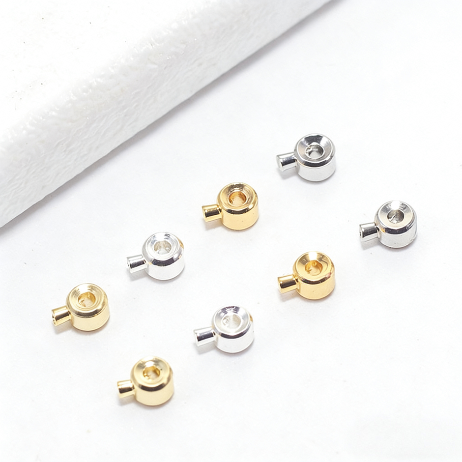 (JF14)18K Real Gold Plated Crimp Beads - Premium Color Retention End Beads for Jewelry Making