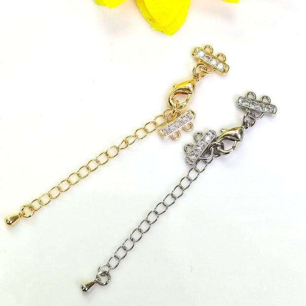 (JF7) Pave Zirconium 2-Row&3- Row Lobster Claw Clasp - Premium Color Retention Fastener for High-End DIY Jewelry