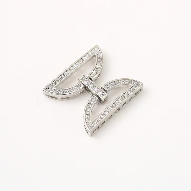 (JF8) 18K Gold Pave Zircon Symmetrical Semi-Circle Jewelry Clasp for Premium Bracelets
