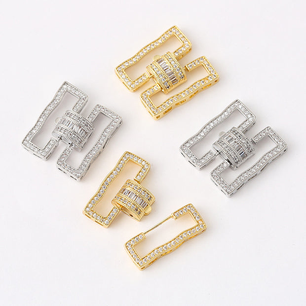 (JF10) 18K Gold Pave Zirconium Rectangular Wave Clasp for Multi-row Jewelry Making