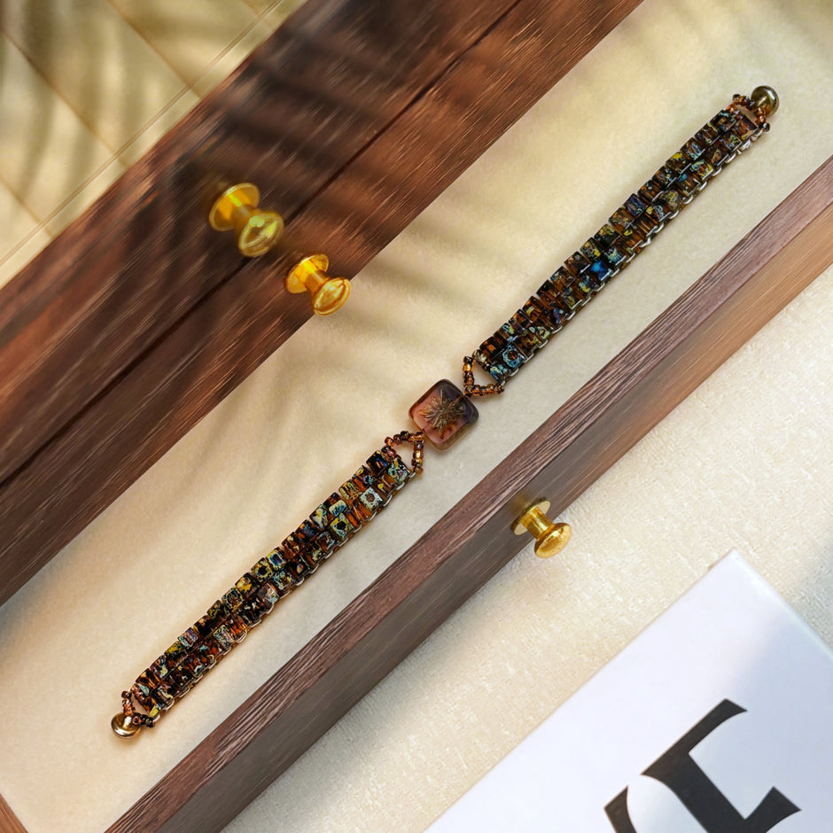 (K10) Autumn Mosaic DIY Bead Kit – Czech Glass Square Bracelet Making Supplies