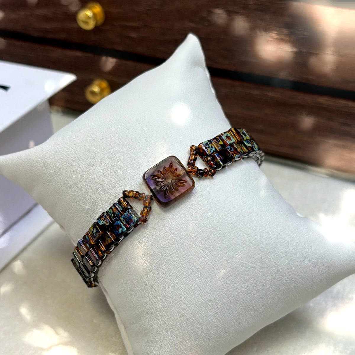 (K10) Autumn Mosaic DIY Bead Kit – Czech Glass Square Bracelet Making Supplies