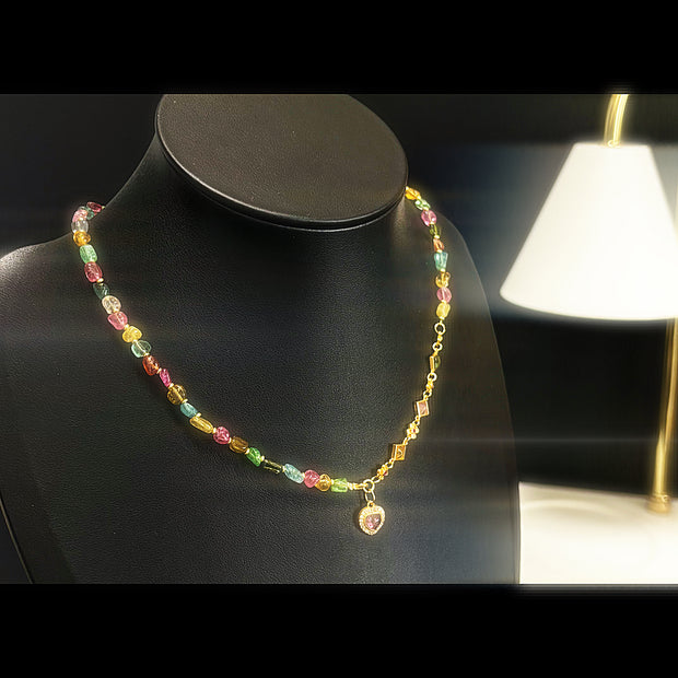 (N1) 925 Silver With Gold Plated Natural Tourmaline Heart Pendant Gold Necklace