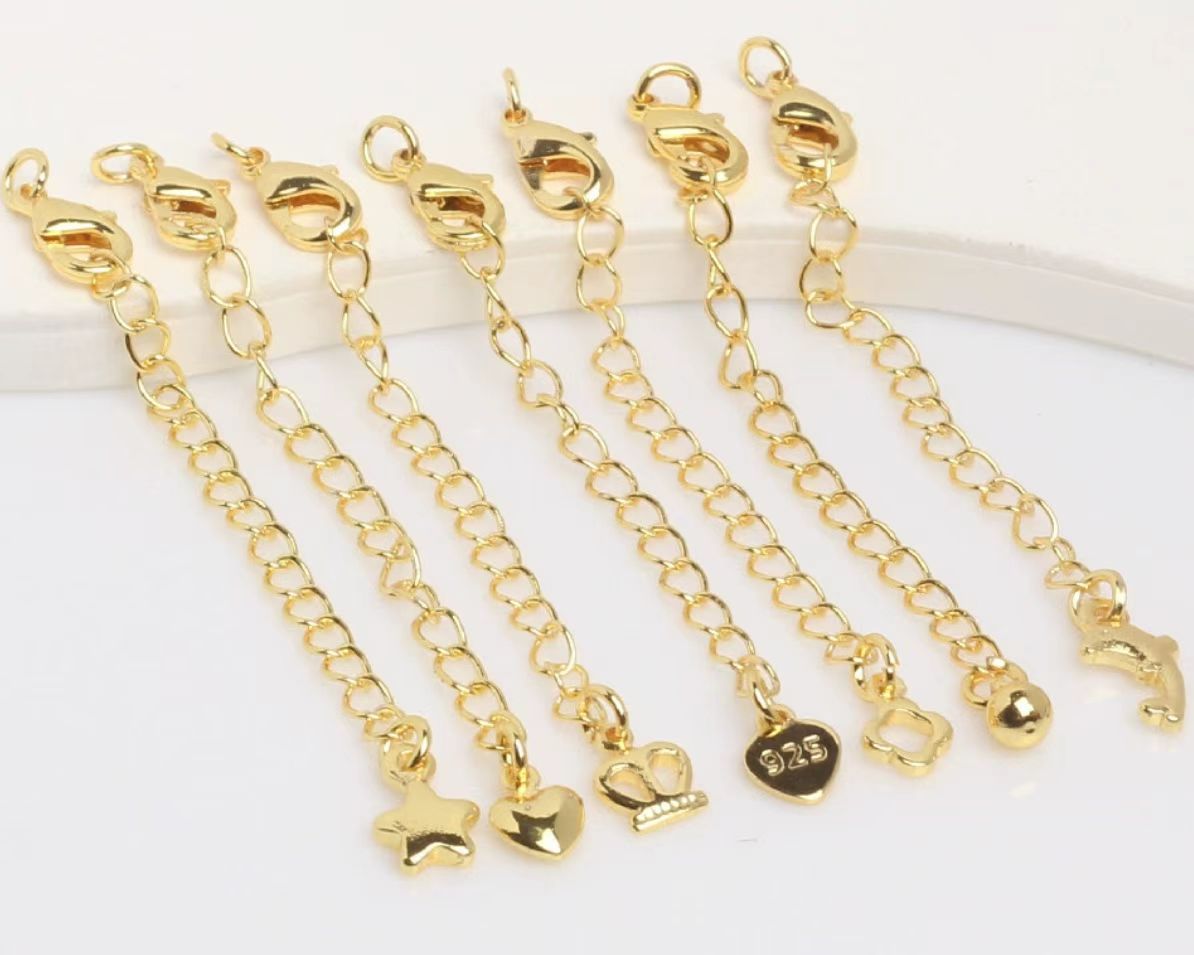 (JF4) 18K Real Gold Plated Lobster Clasp with Extension Chain Set - Adjustable Jewelry Connector