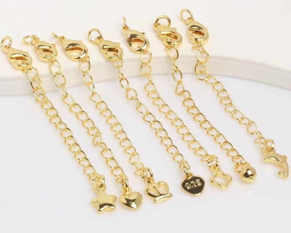 (JF4) 18K Real Gold Plated Lobster Clasp with Extension Chain Set - Adjustable Jewelry Connector