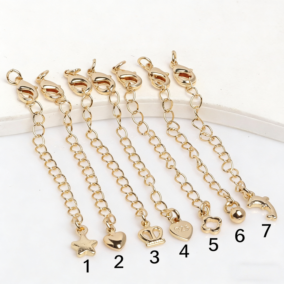 (JF4) 18K Real Gold Plated Lobster Clasp with Extension Chain Set - Adjustable Jewelry Connector