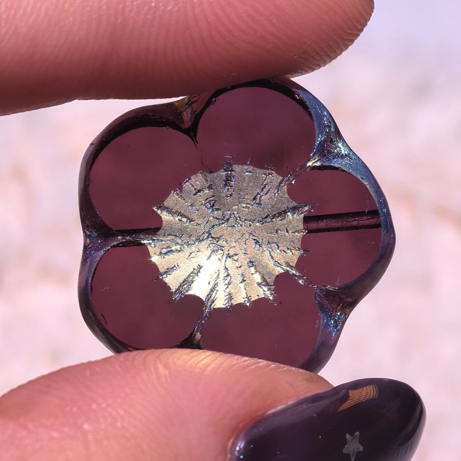 21mm Czech Glass Faceted 5-Petal Hibiscus Blossom Loose Beads