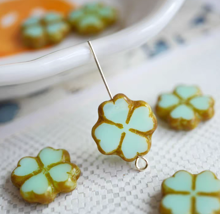 15mm Czech Glass Four-Leaf Clover Beads