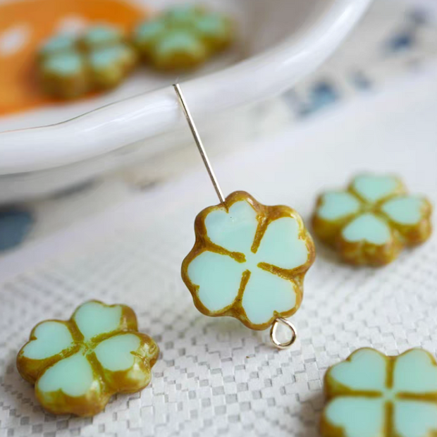 15mm Czech Glass Four-Leaf Clover Beads