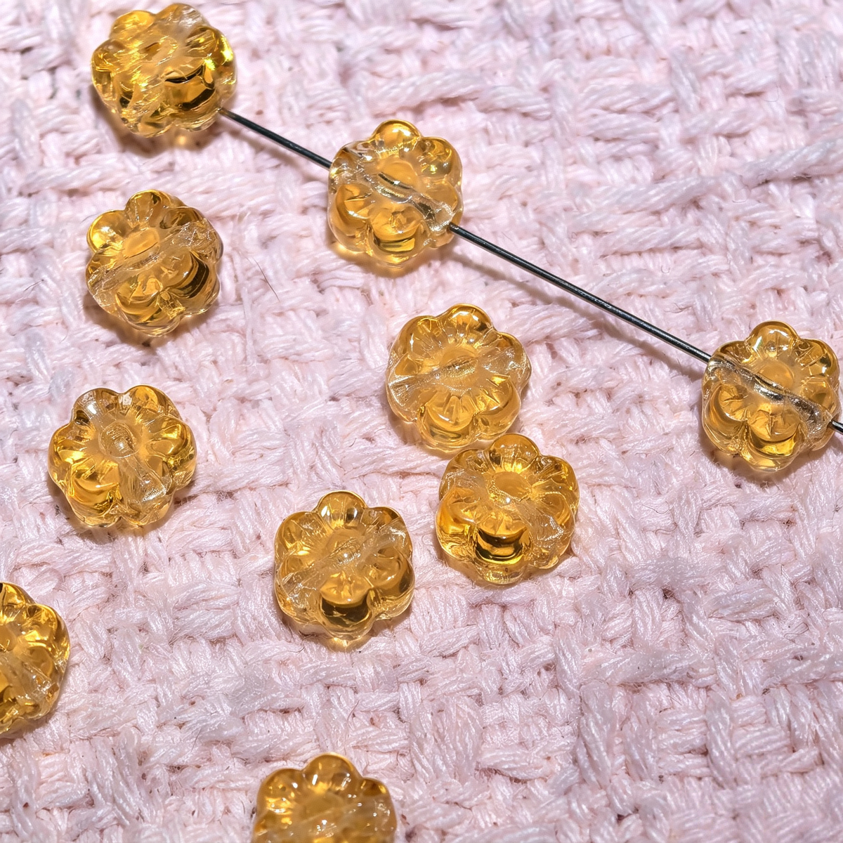 6mm Czech Glass Flower Beads - Clear Yellow