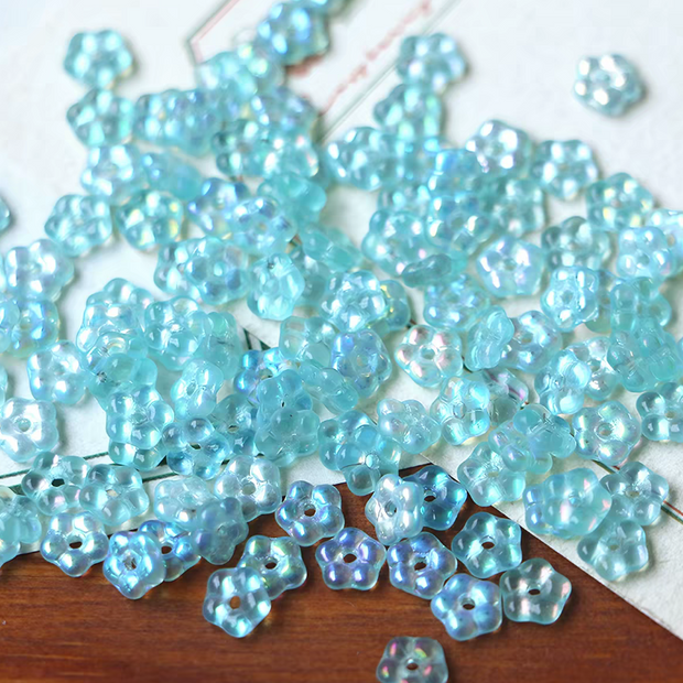 5mm Czech Glass Small Flower Spacer Beads - Clear Blue AB