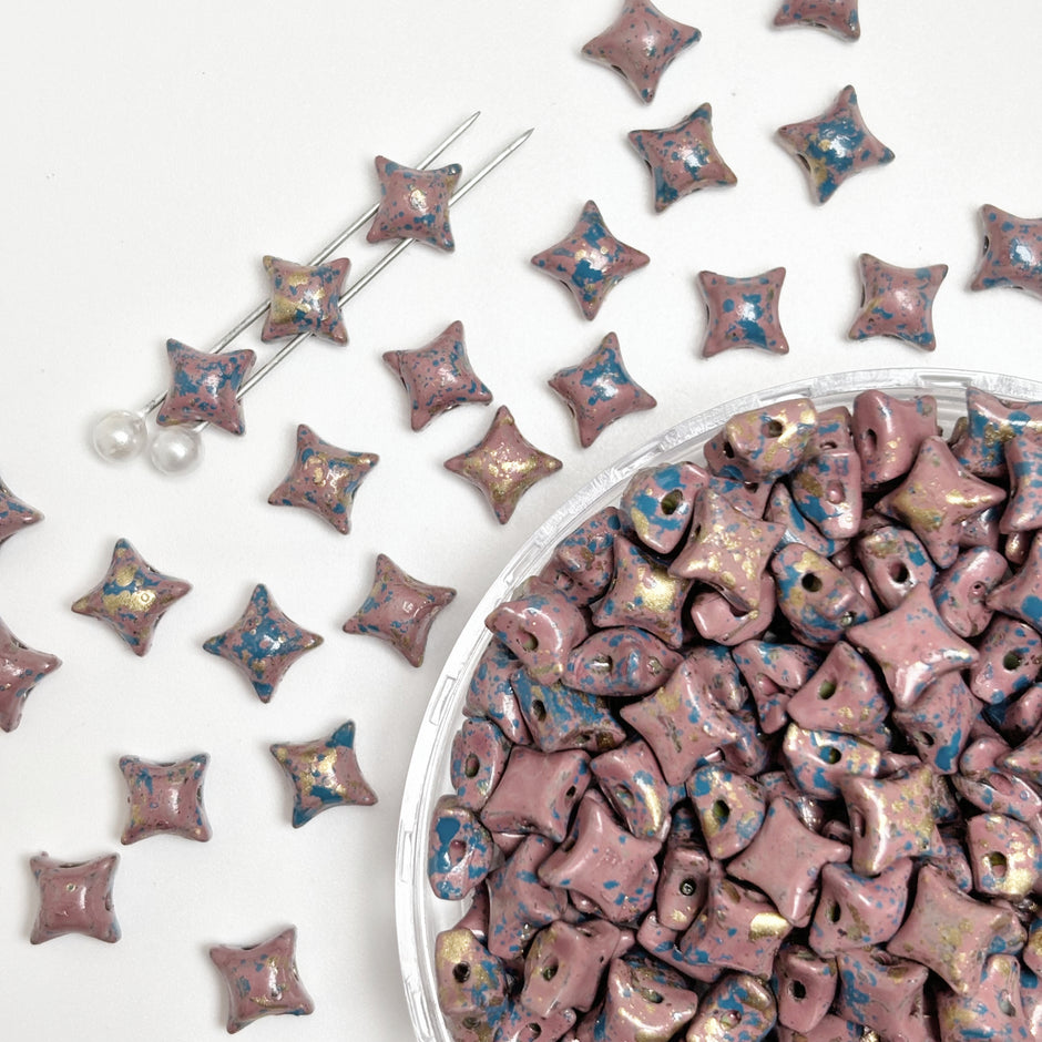 (P10) Picasso Style 2-Hole Four-Pointed Star Glass Beads - Custom Colorway