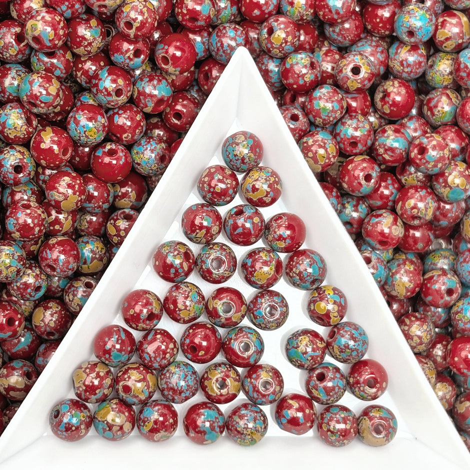 (P16) Picasso 6mm Glass  Round beads-Vintage Style Pearly Beads For DIY Jewelry Making
