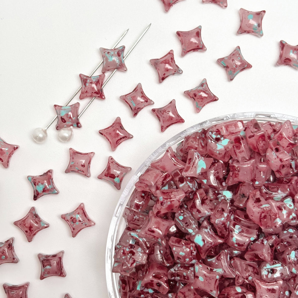 (P10) Picasso Style 2-Hole Four-Pointed Star Glass Beads - Custom Colorway