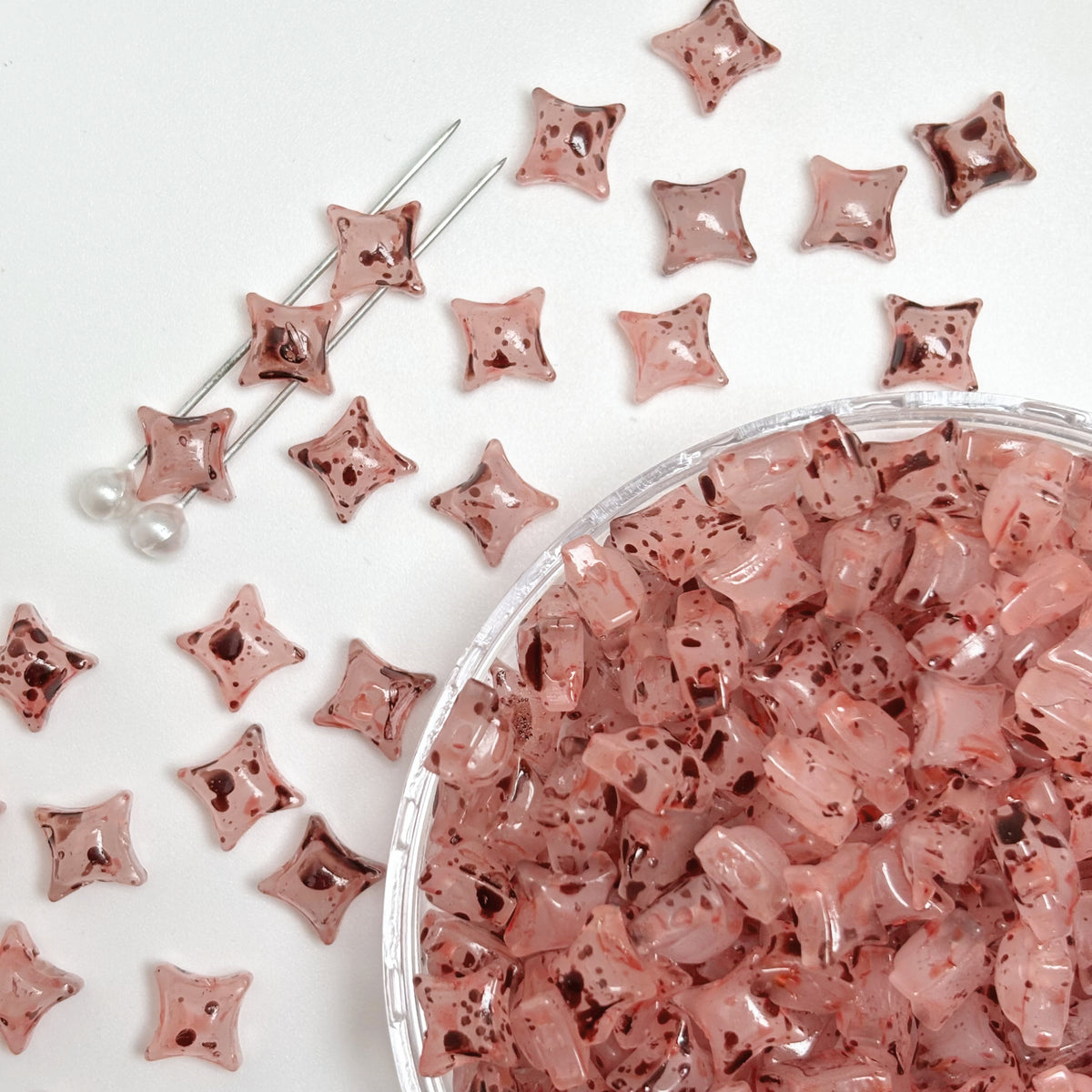 (P10) Picasso Style 2-Hole Four-Pointed Star Glass Beads - Custom Colorway