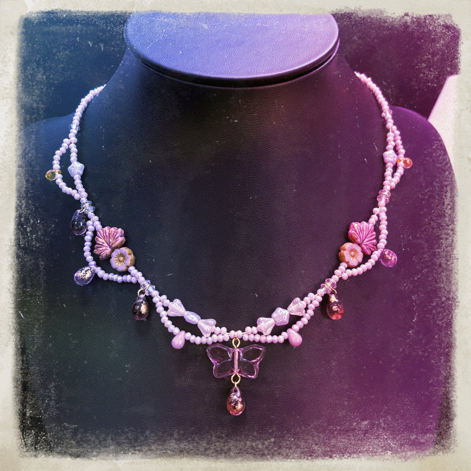 (N4) Lilac Sweet Style Butterfly Necklace Handmade