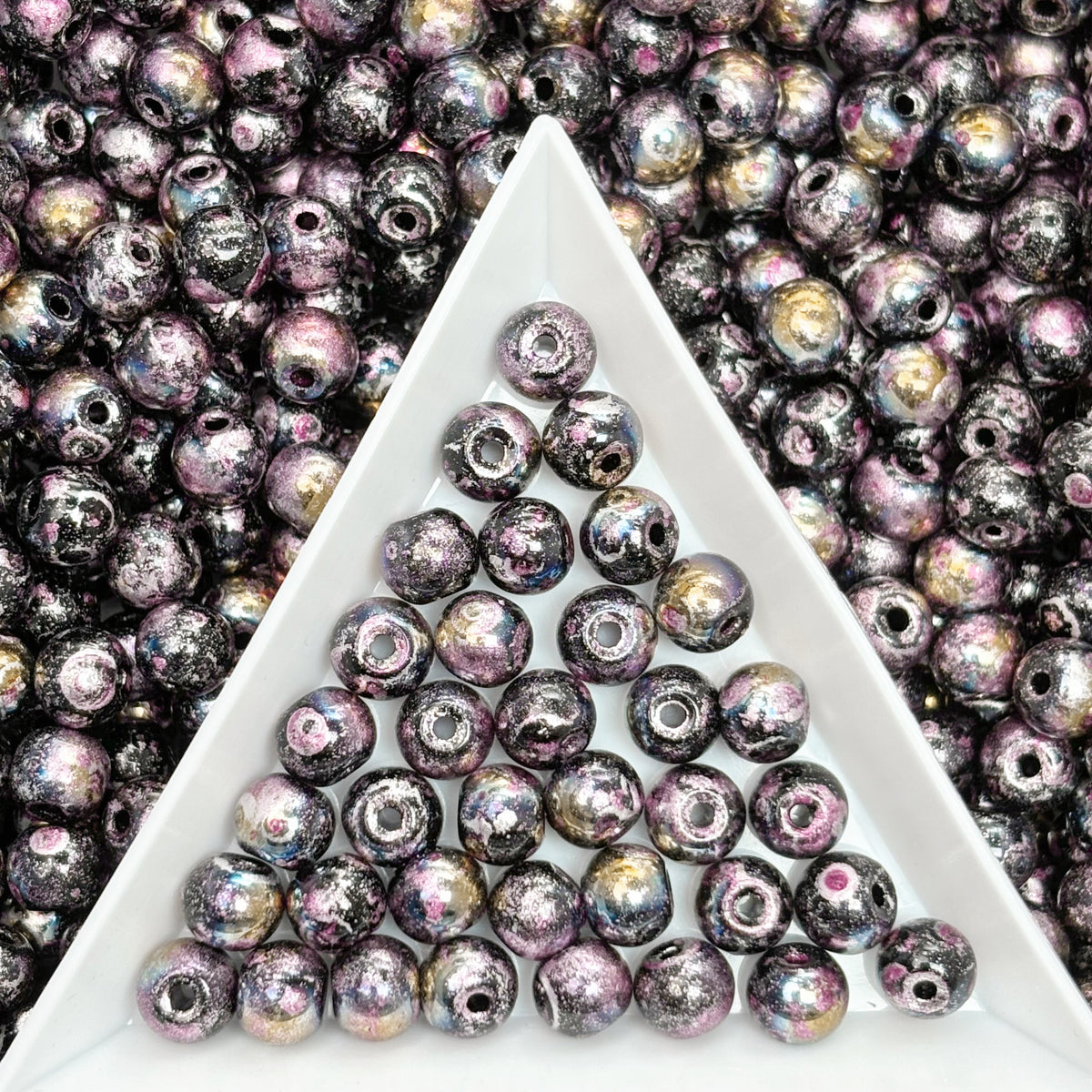 (P16) Picasso 6mm Glass  Round beads-Vintage Style Pearly Beads For DIY Jewelry Making