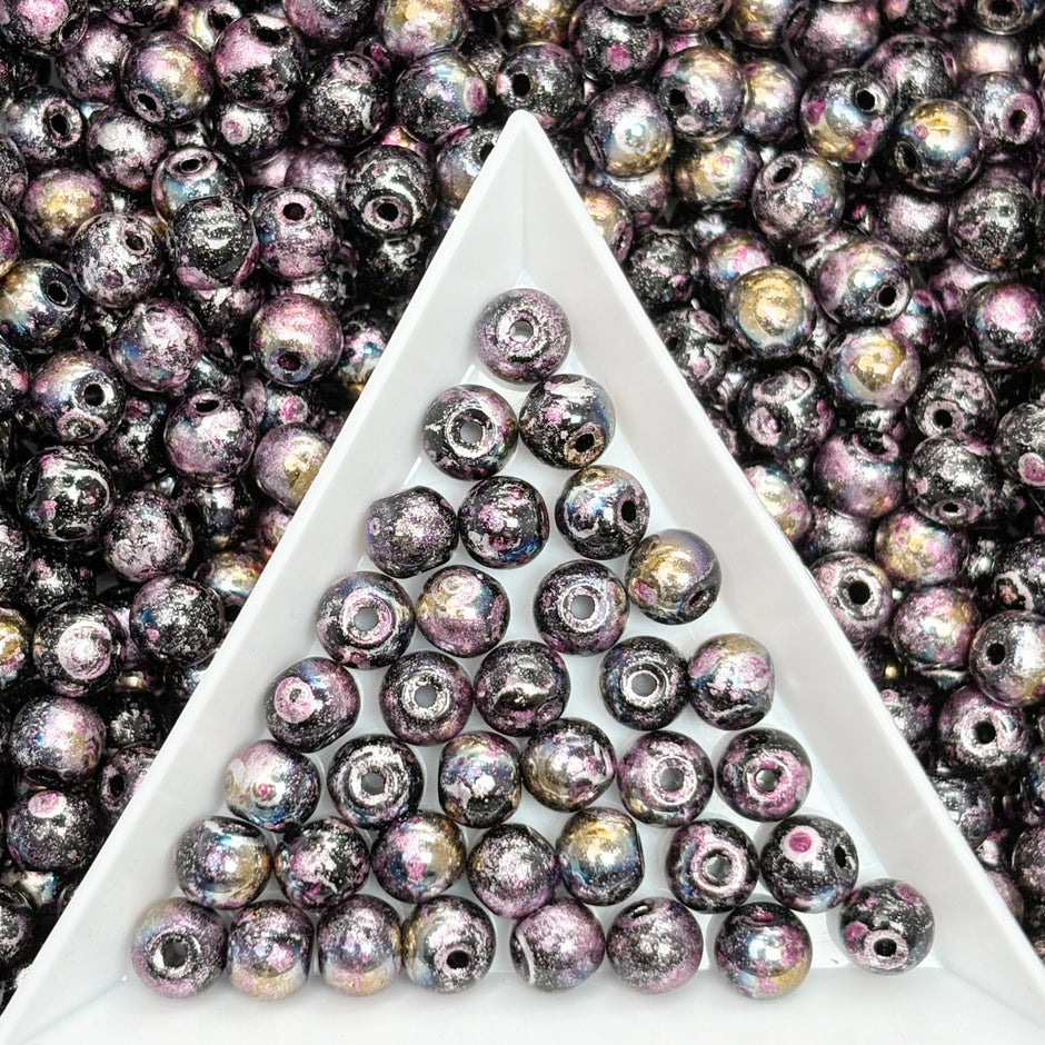 (P16) Picasso 6mm Glass  Round beads-Vintage Style Pearly Beads For DIY Jewelry Making