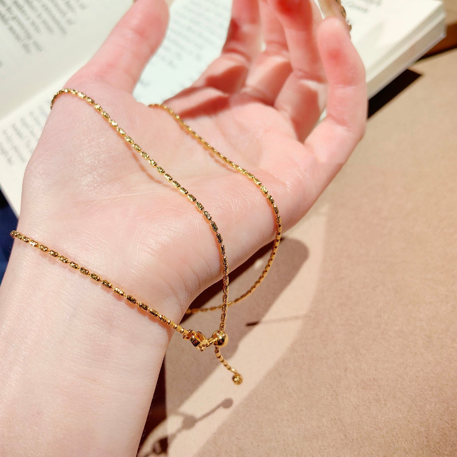 (N7) 24K Gold Plated Universal Pendant Chain - Carved Olive Bead Copper Necklace (Vacuum Plated)