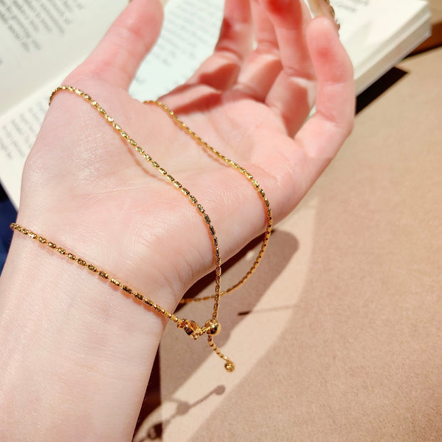 (N7) 24K Gold Plated Universal Pendant Chain - Carved Olive Bead Copper Necklace (Vacuum Plated)