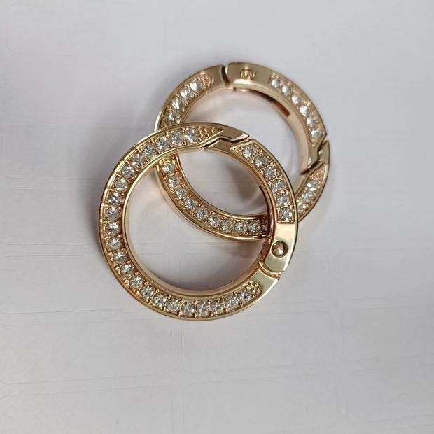 (JF18)25mm Rhinestone Spring Gate Rings - Sparkling Zinc Alloy Round Carabiner for Key chains, handbags etc