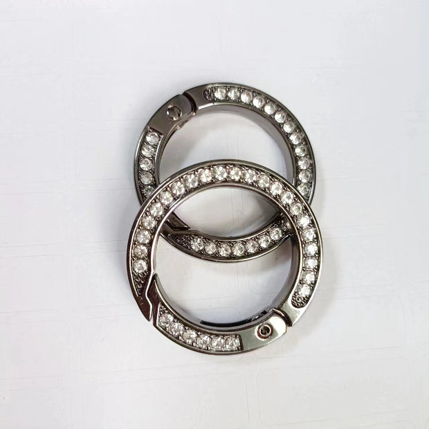 (JF18)25mm Rhinestone Spring Gate Rings - Sparkling Zinc Alloy Round Carabiner for Key chains, handbags etc