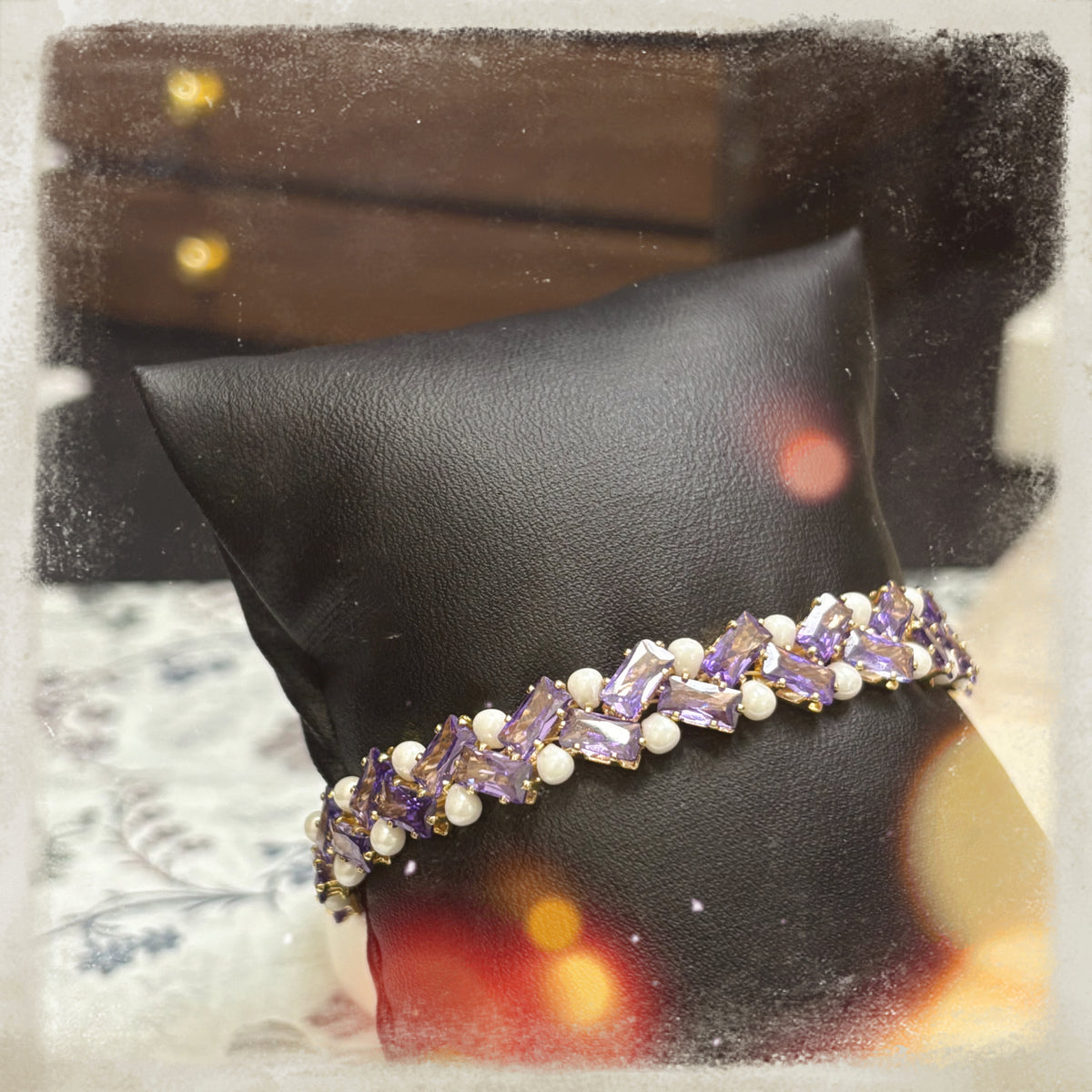 (N7）Dreamy Lilac Czech Glass Bracelet
