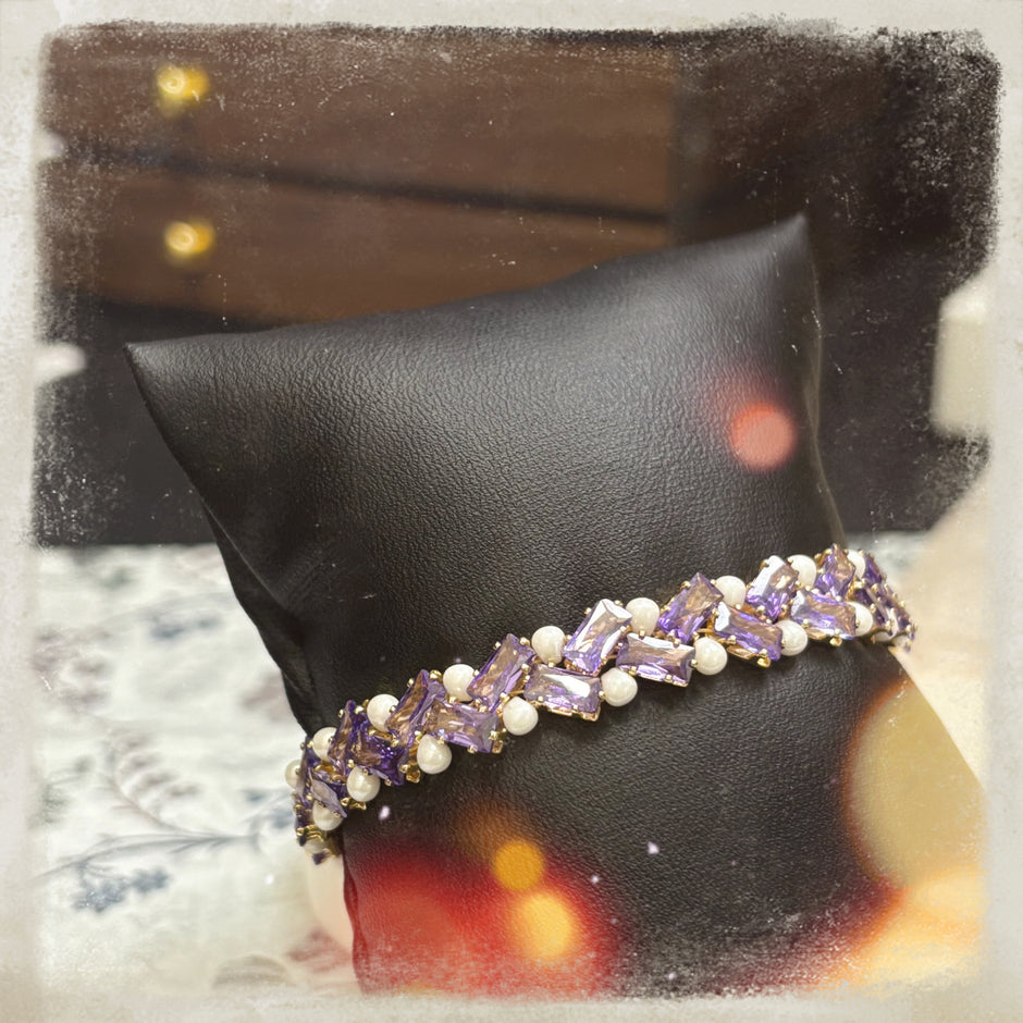 (N7）Dreamy Lilac Czech Glass Bracelet
