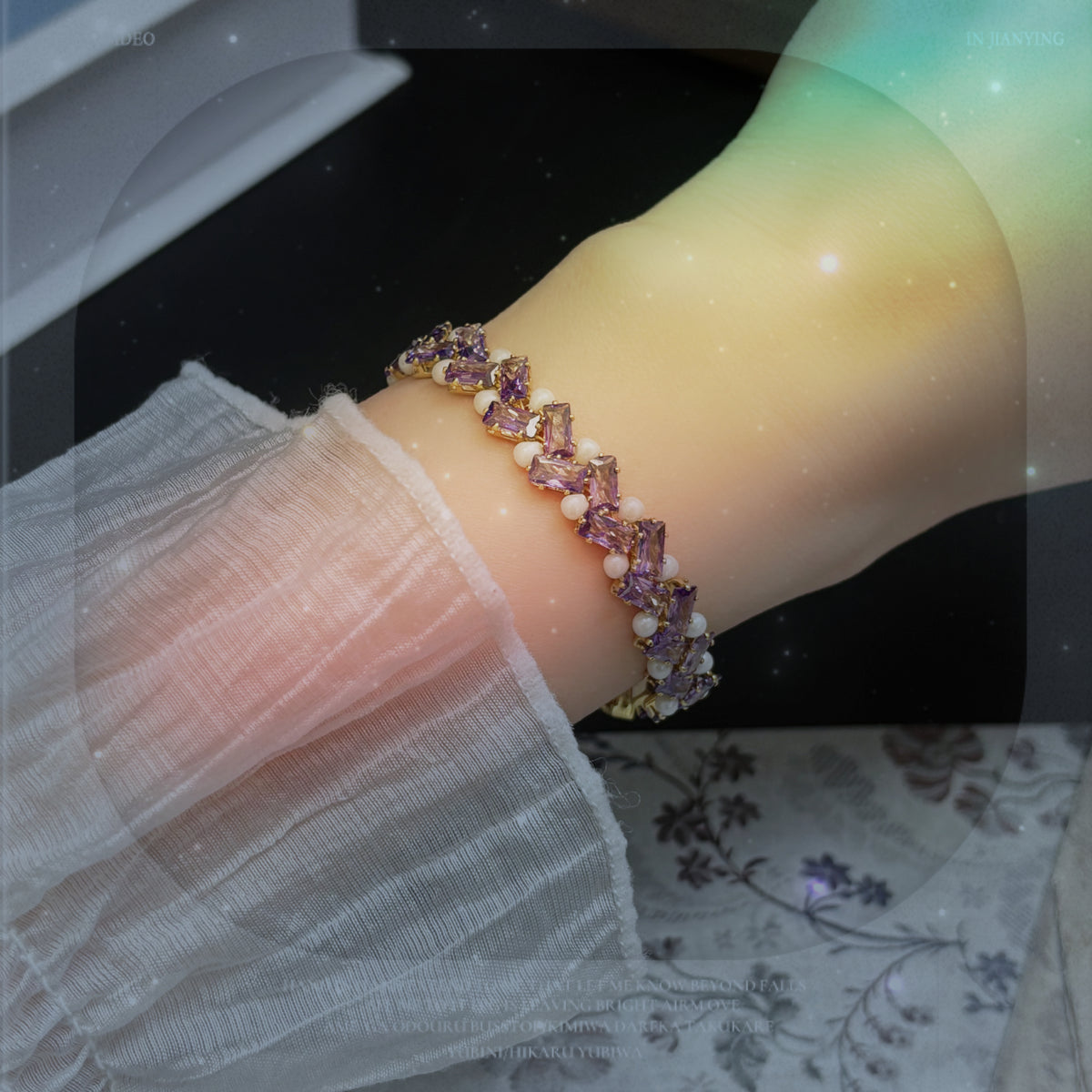 (N7）Dreamy Lilac Czech Glass Bracelet