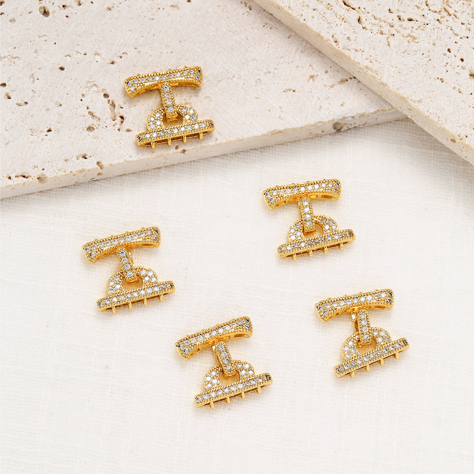 (JF5) Luxury Micro Pave Zirconia Multi-Strand Clasp - 18K Gold Plated Jewelry Connector