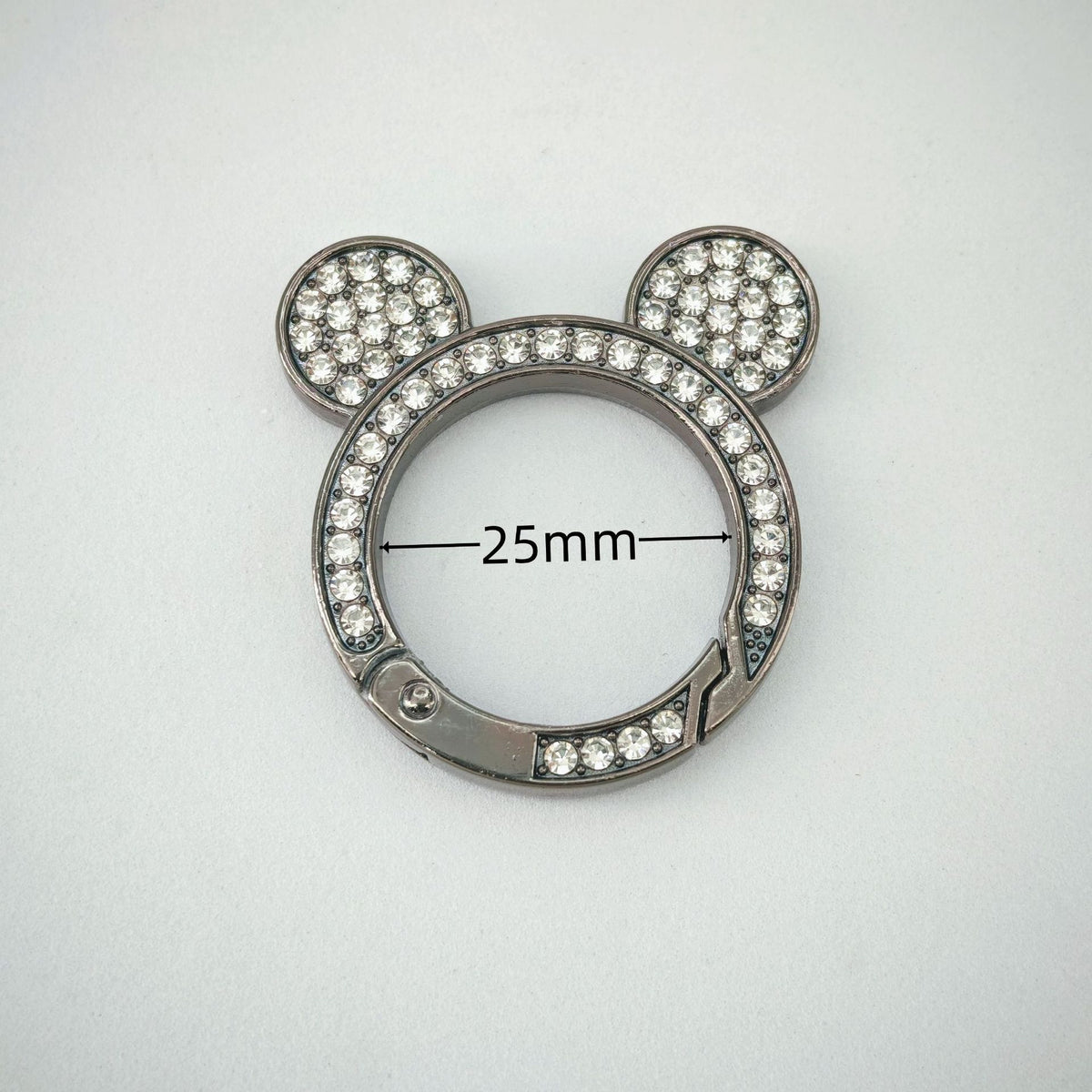 (JF17) Mickey Ear Rhinestone Spring Gate Rings - 25mm Bling Mouse Head Carabiner