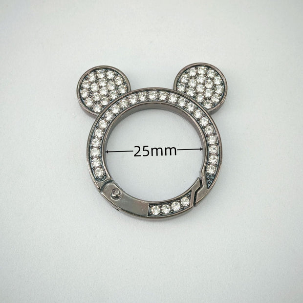 (JF17) Mickey Ear Rhinestone Spring Gate Rings - 25mm Bling Mouse Head Carabiner