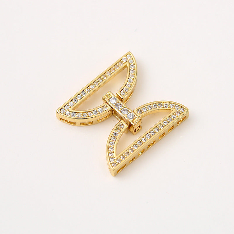 (JF8) 18K Gold Pave Zircon Symmetrical Semi-Circle Jewelry Clasp for Premium Bracelets