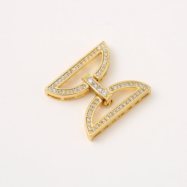 (JF8) 18K Gold Pave Zircon Symmetrical Semi-Circle Jewelry Clasp for Premium Bracelets