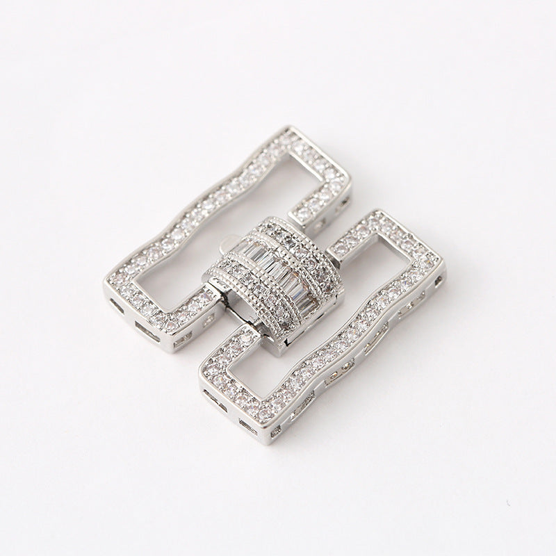 (JF10) 18K Gold Pave Zirconium Rectangular Wave Clasp for Multi-row Jewelry Making