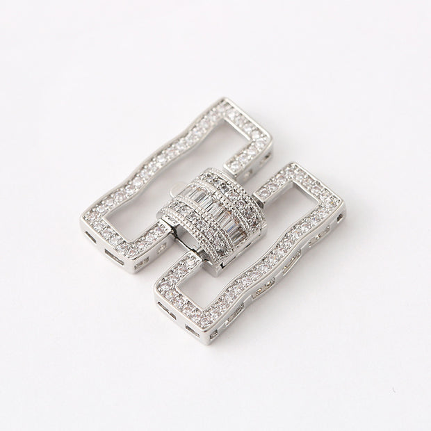 (JF10) 18K Gold Pave Zirconium Rectangular Wave Clasp for Multi-row Jewelry Making