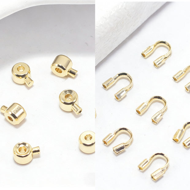 (JF13)18K Gold Jewelry Finishing Kit - Crimp Beads & U-Shape Wire Protectors Set