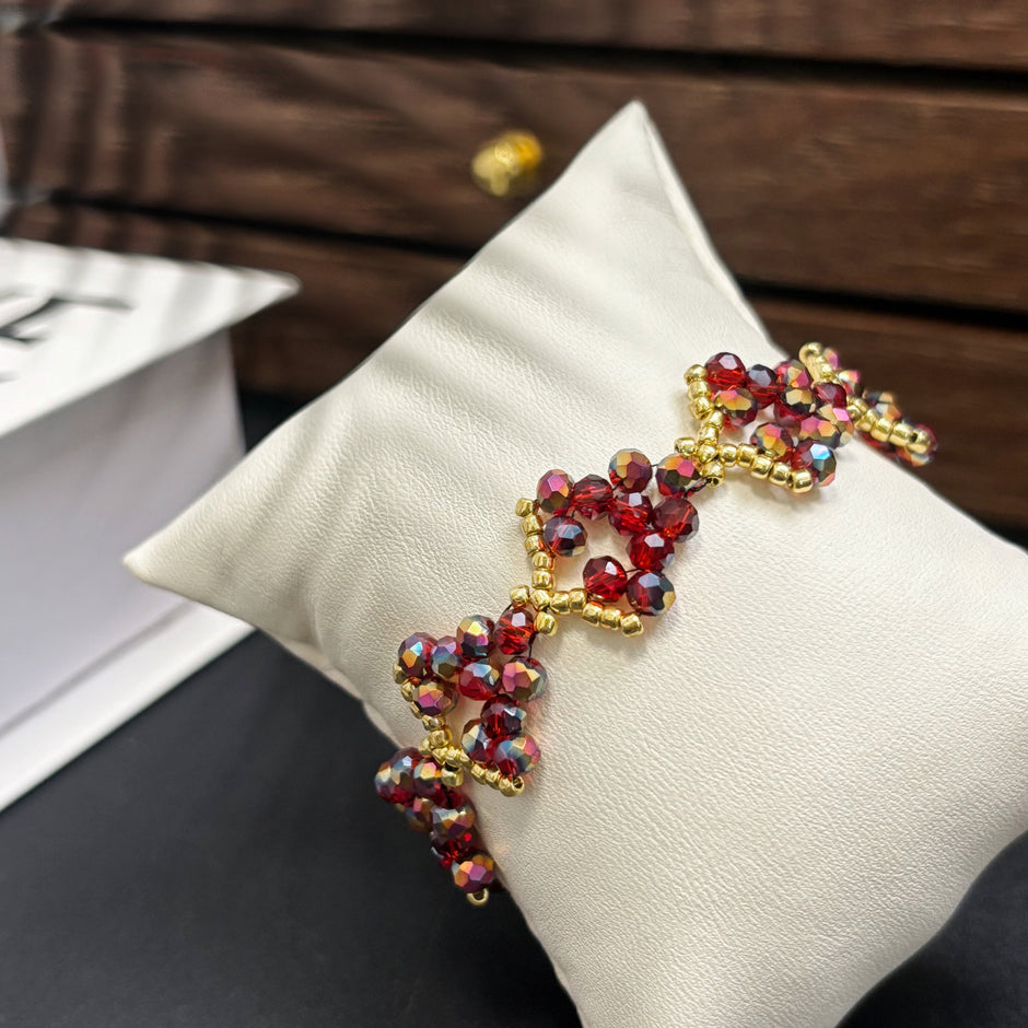 (N9）Minimalist Red Gold Czech Glass Bracelet