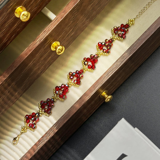 (N9）Minimalist Red Gold Czech Glass Bracelet