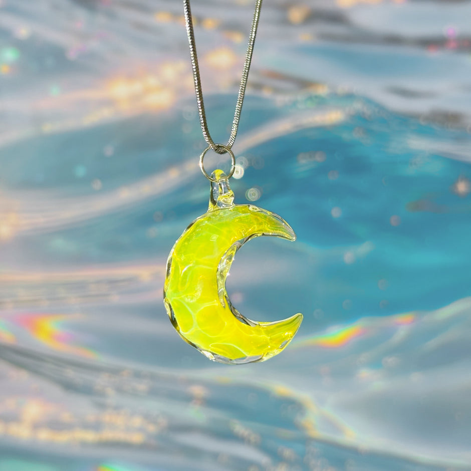 Lampwork Yellow Jelly Moon Pendant