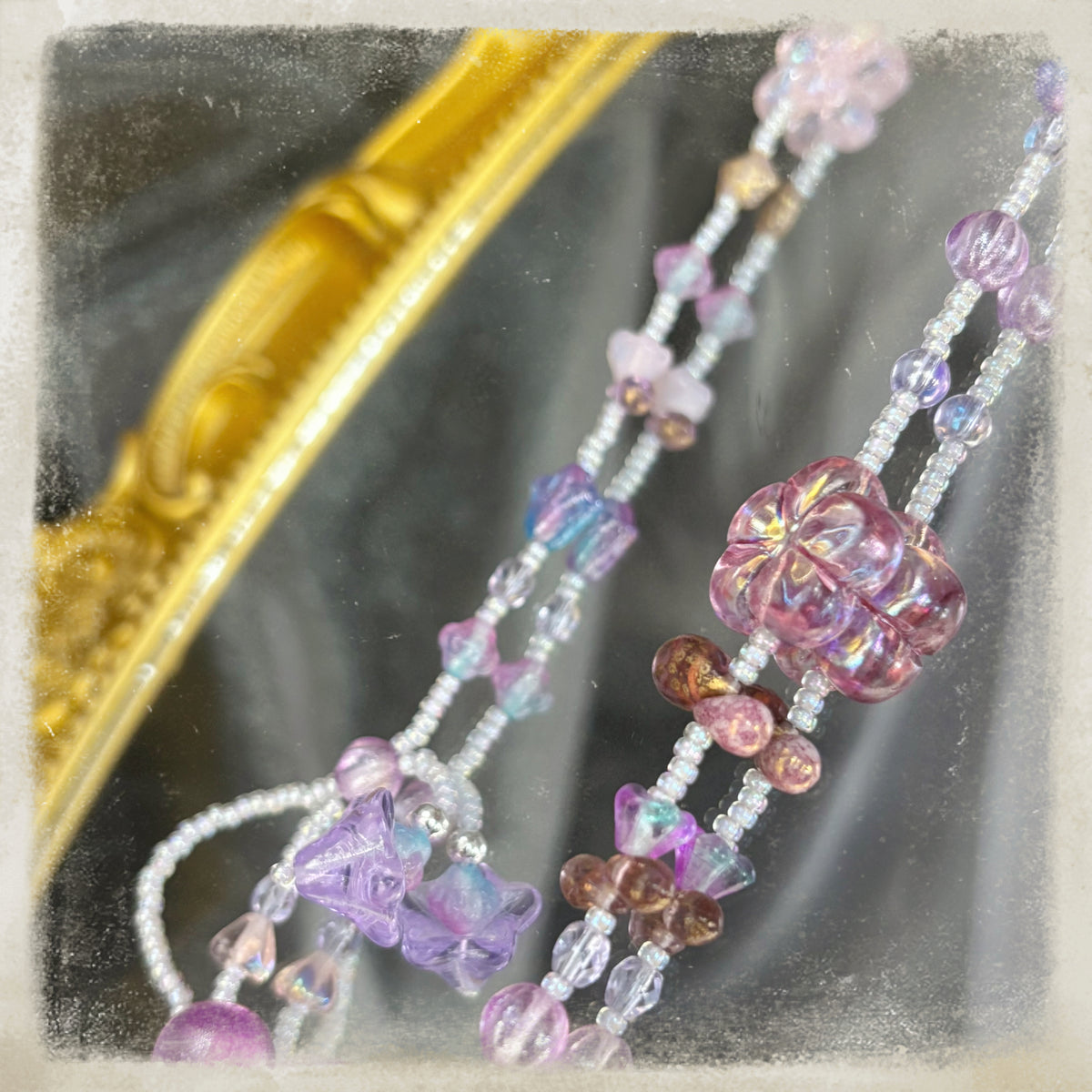 (N13) Czech Glass Lilac Clear Flower Y-Drop Handmade Necklace