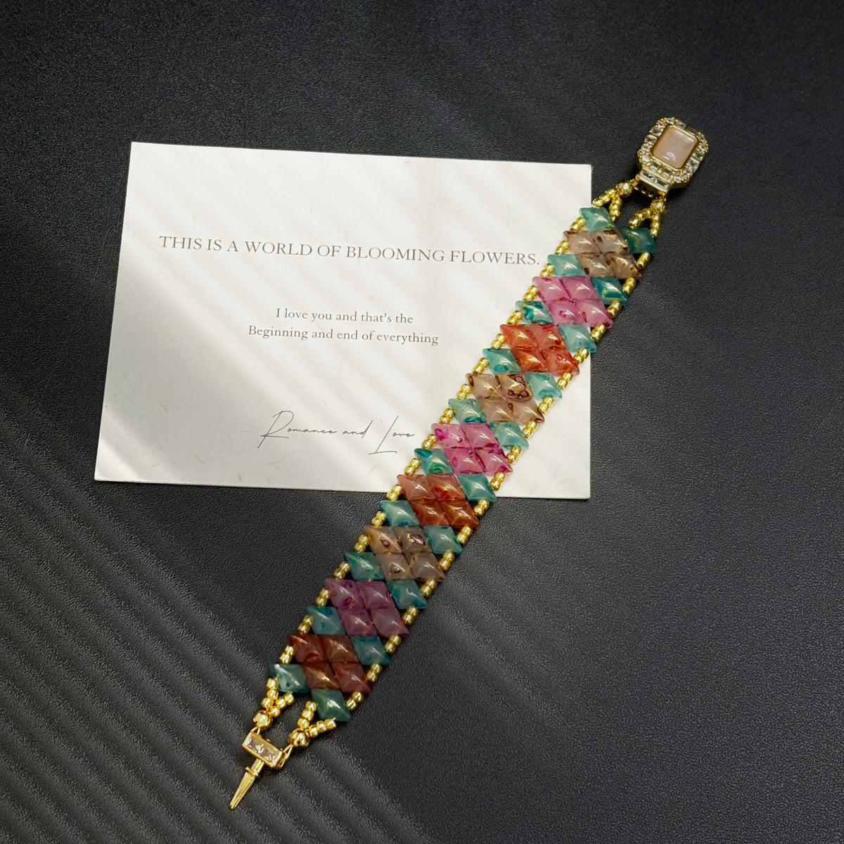 (N15) Tourmaline Glass Diamond-Duo Handmade Bracelet