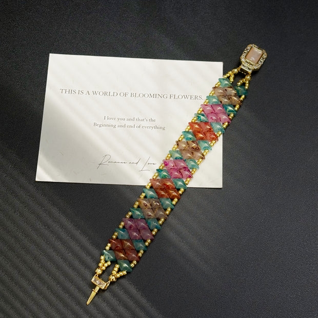 (N15) Tourmaline Glass Diamond-Duo Handmade Bracelet