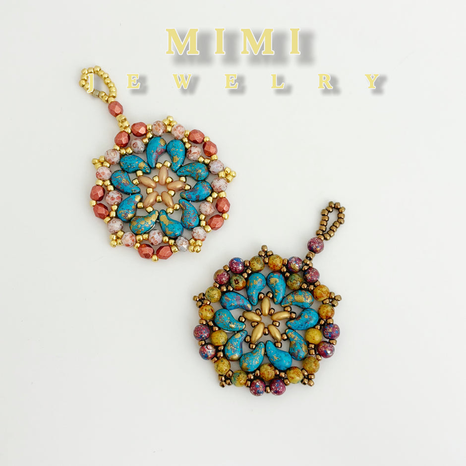 K39 Mandala Teardrop Beaded Pendant