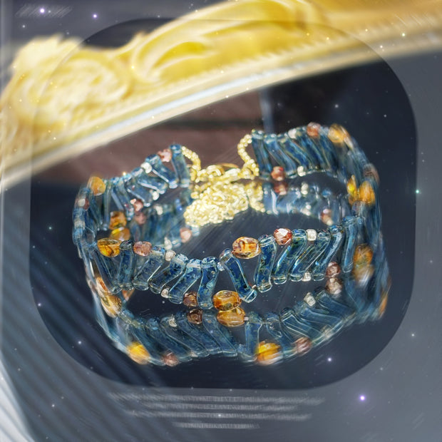 (N16) Czech Glass Z-bead Picasso Waving Handmade Bracelet