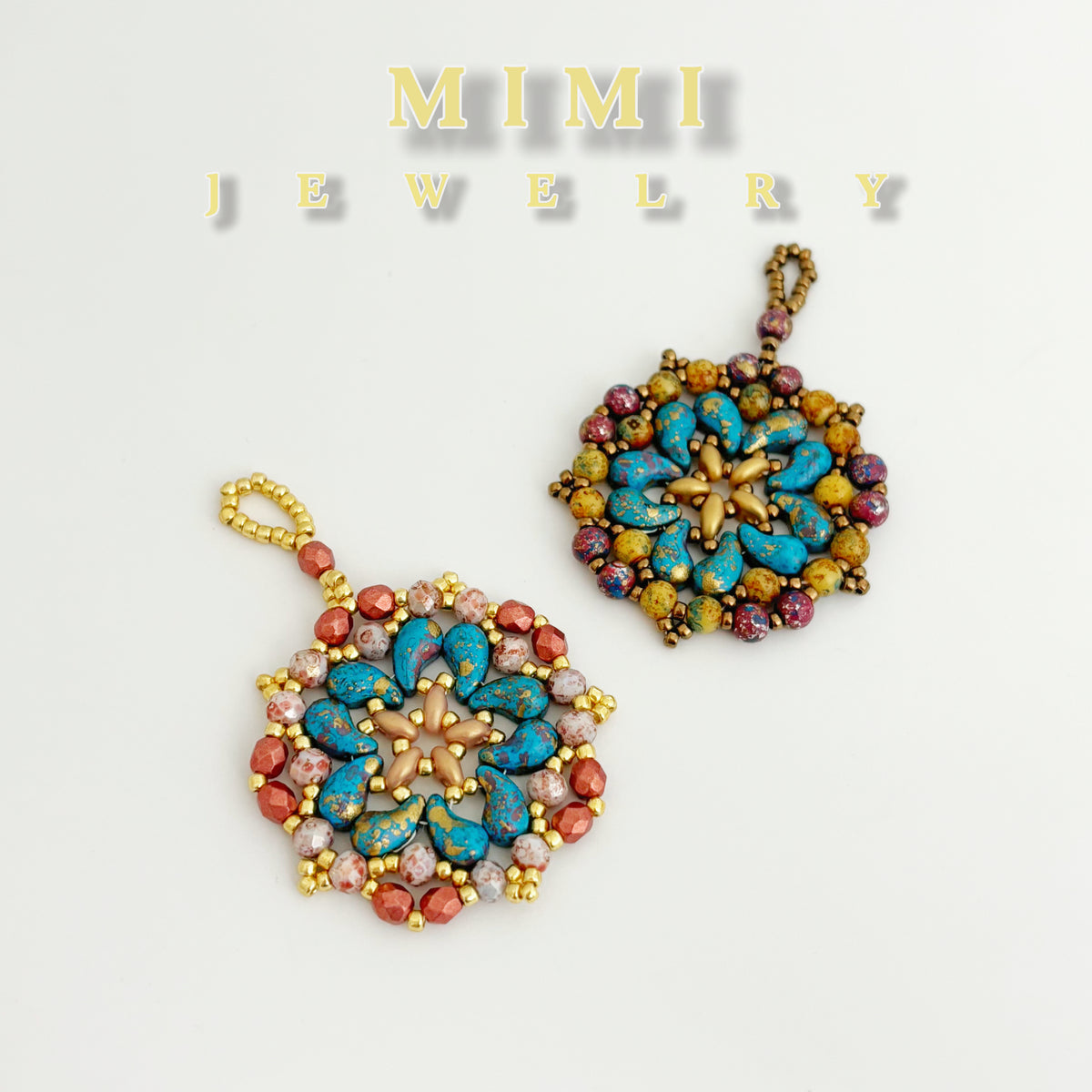 K39 Mandala Teardrop Beaded Pendant