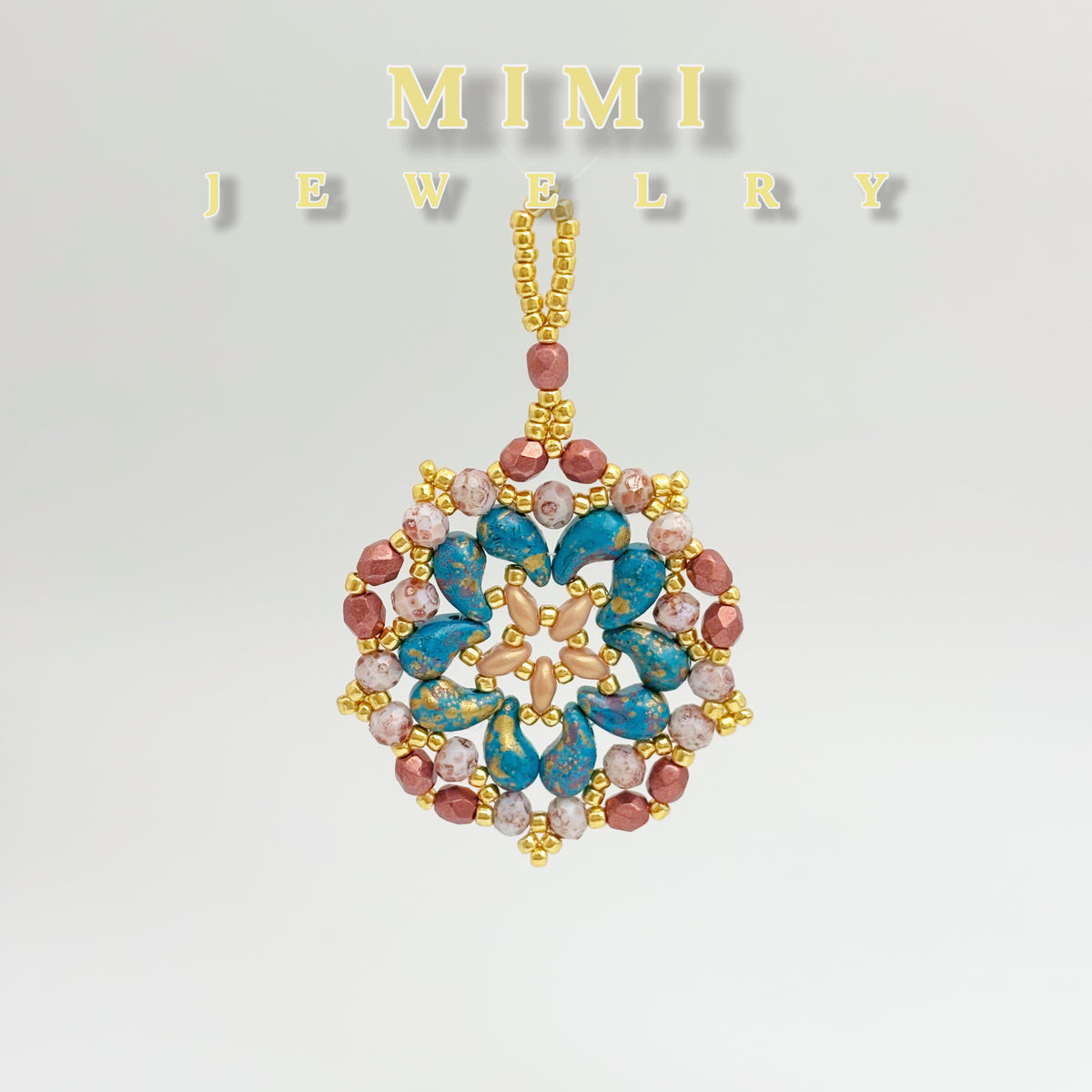 K39 Mandala Teardrop Beaded Pendant