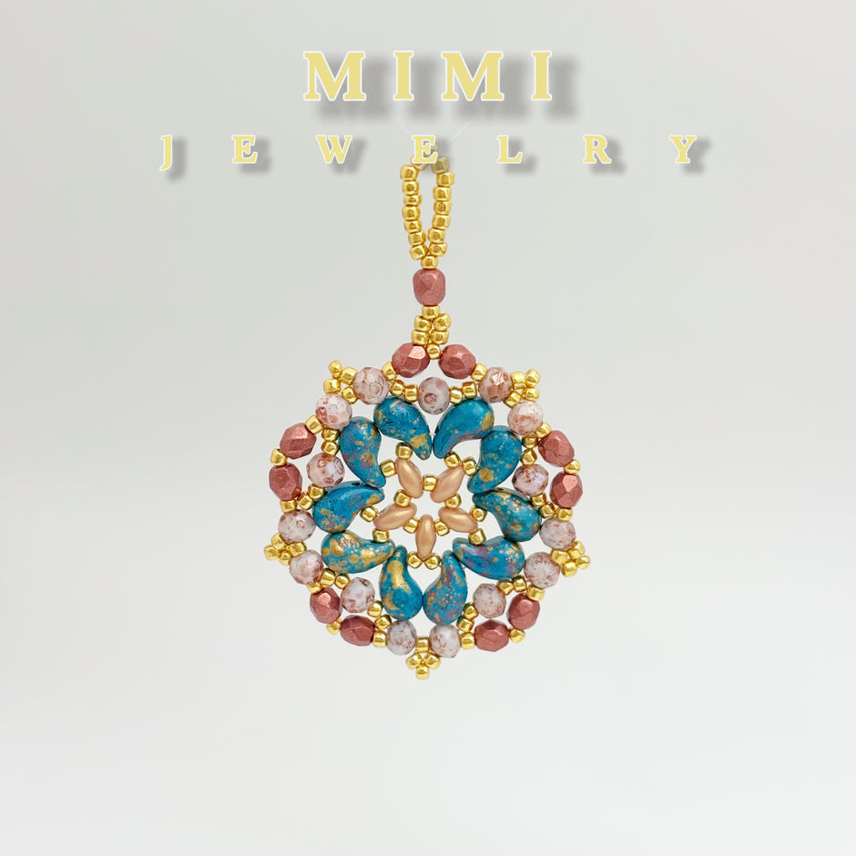 K39 Mandala Teardrop Beaded Pendant